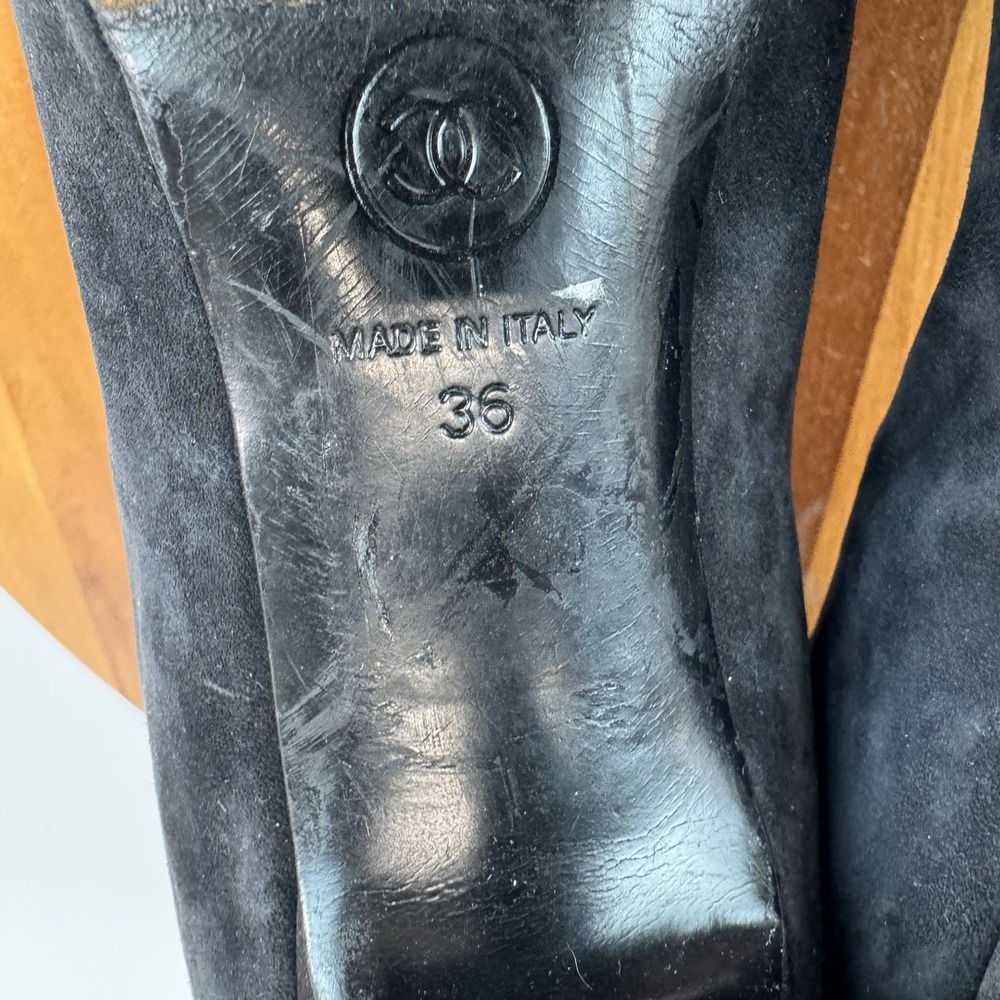 Womens Chanel Black Calfskin‎ Suede Satin Gabrielle Heeled Mid Boots Size EU 36 - Picture 10 of 11